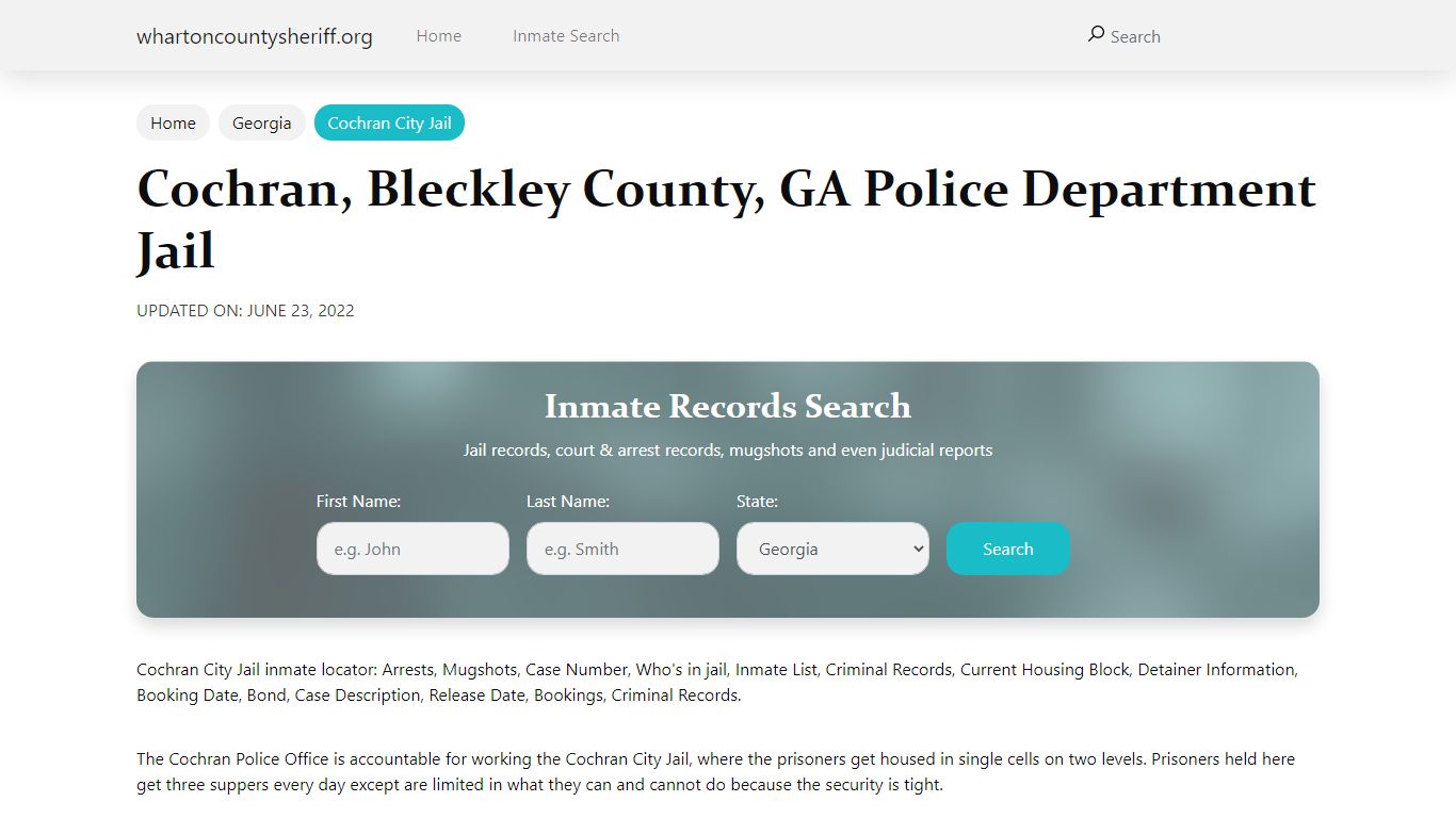 Cochran, GA City Jail Inmates, Arrests