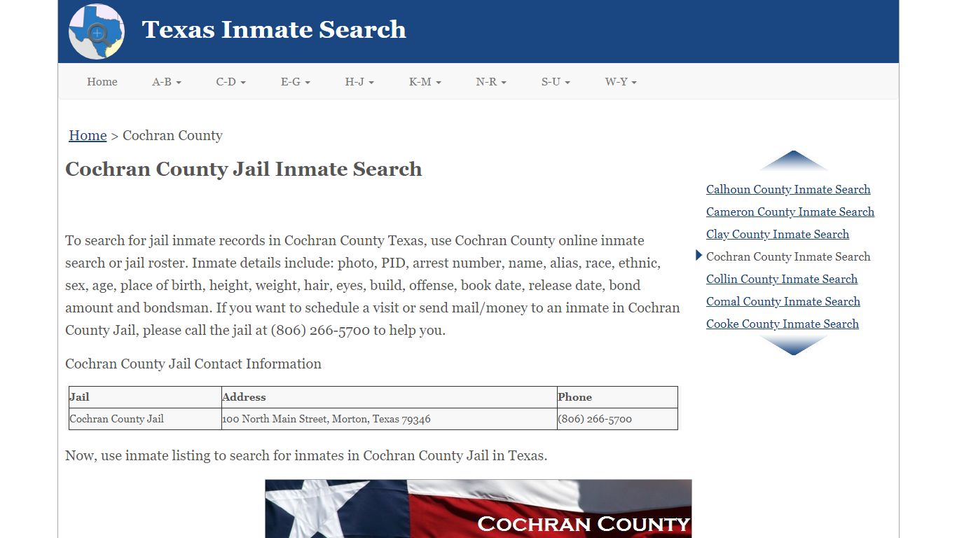 Cochran County TX Jail Inmate Search