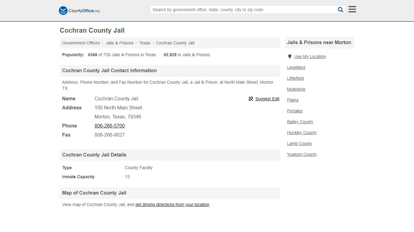Cochran County Jail - Morton, TX (Address, Phone, and Fax)