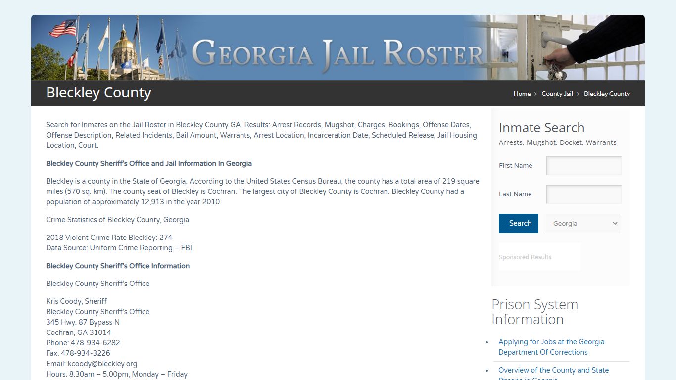 Bleckley County | Georgia Jail Inmate Search